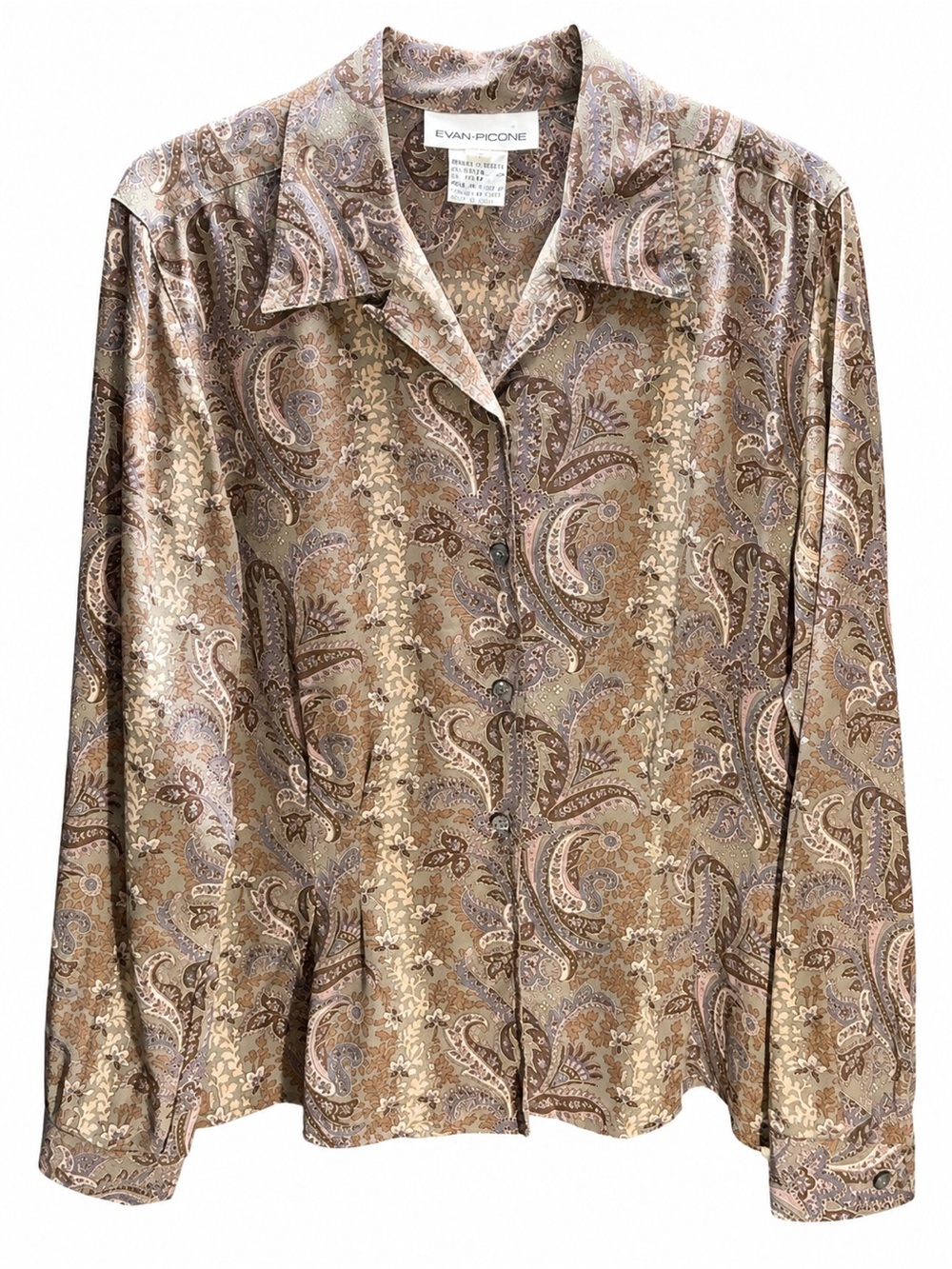 Vintage Evan-Picone 100% Silk Paisley Collared Blouse Top Women's Size 6